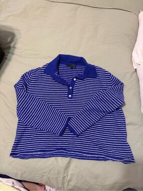 Zara Royal Blue Knit Polo Sweater with White Stripes